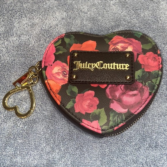 Nwot Juicy Couture Cute Heart Small Wallet coin purse Floral - Picture 1 of 9